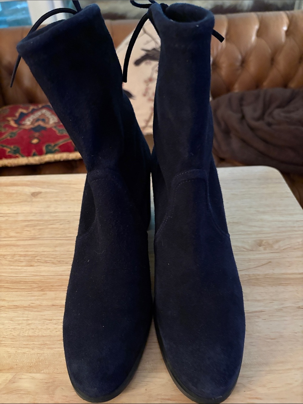 Stuart Weitzman Women's Black Suede Ankle Booties with Rear Tie Detail. Size 8N